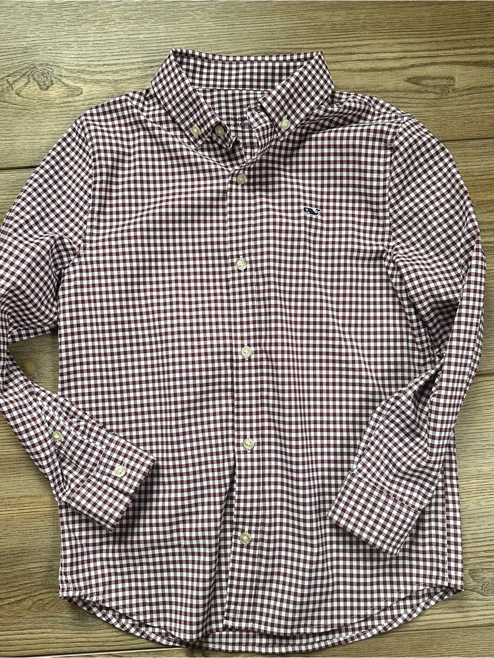 Vineyard Vines Boys Performance Button-Down Gingham Dress Shirt - Maroon/White